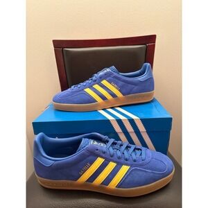 New Adidas Gazelle Indoor Blue Yellow Gum Sole Men's Size 13 Sneakers JQ2691